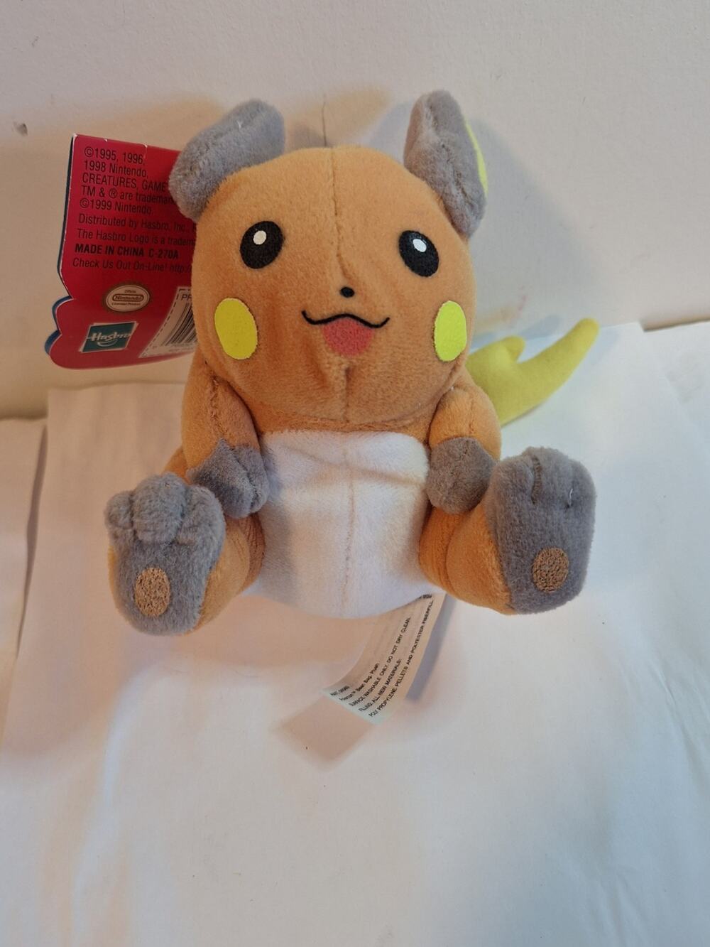 #26 Raichu Beanie Plush Teddy - Vintage 1999 Pokemon With Tag - Hasbro Original